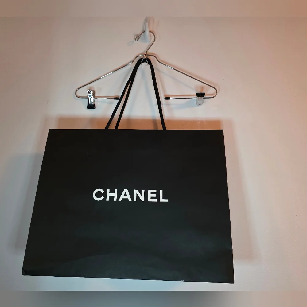 Chanel Black Shopping Bag with White Camellia Logo – Large 18